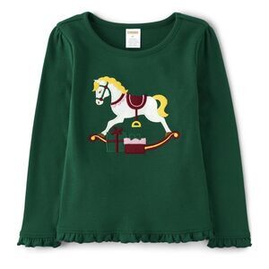 Gymboree Girls Holiday Christmas Presents Rocking Horse Green Shirt Size 10 NEW